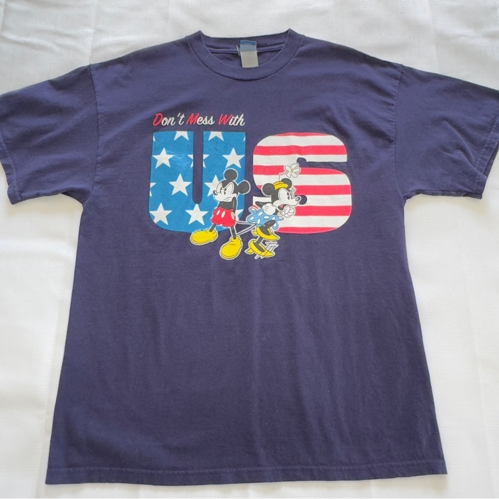 Mickey Mouse Shirt Adult Large Don't Mess With USA Navy Blue Disney Tee
